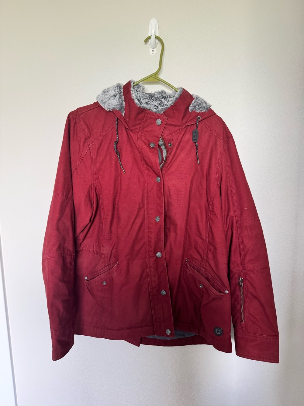 Women’s Red Hooded Faux-Fur Lined Jacket